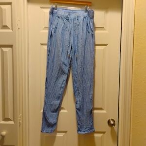 Lilly Pulitzer Light Blue Drawstring Pants 100% Linen Lightweight Stretch Size L